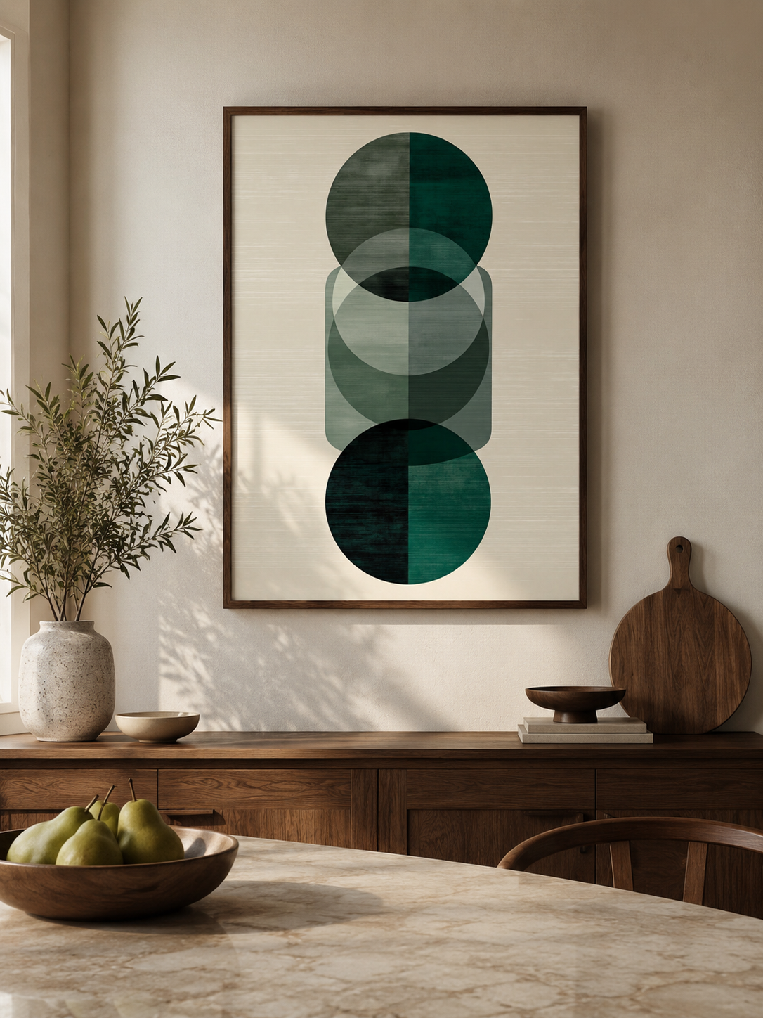 Forest Green Geometric Wall Art - Wall Art Decor - close-up - forest green geometric wall art, green abstract art print