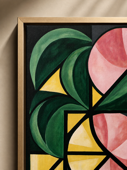 Forest Green Geometric Wall Art - Wall Art Decor - close-up - forest green geometric wall art, pink geometric art print