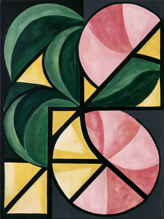 Forest Green Geometric Wall Art - Wall Art Decor - front view - forest green geometric wall art, pink geometric art print