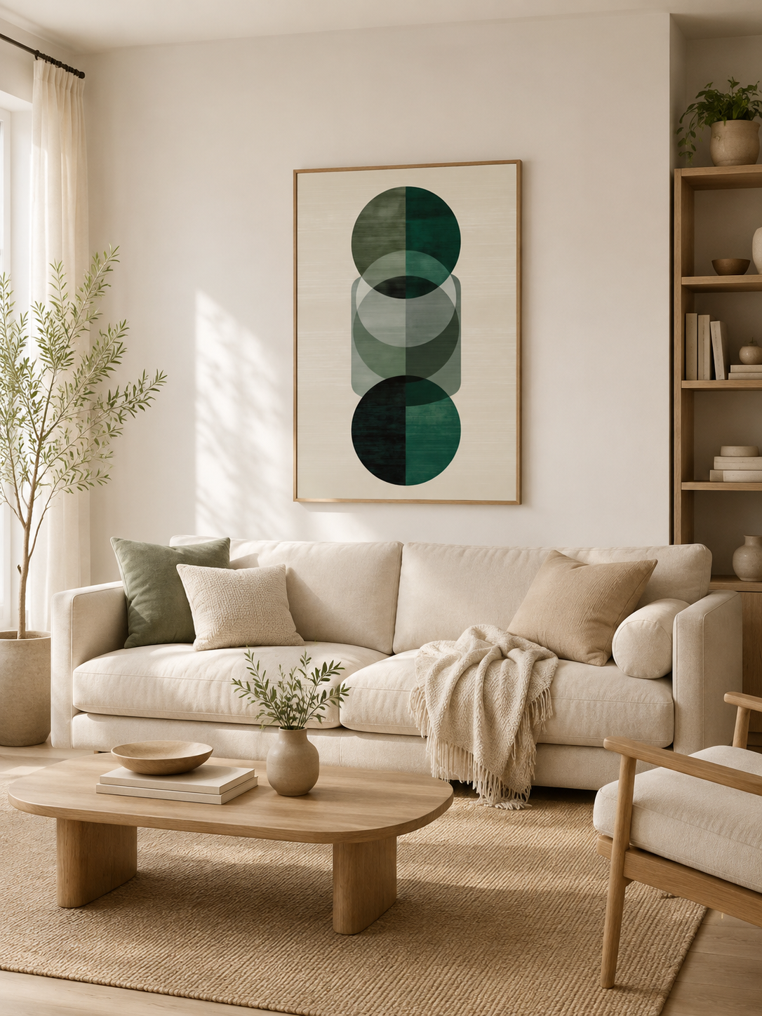 Forest Green Geometric Wall Art - Wall Art Decor - detail view - forest green geometric wall art, green abstract art print