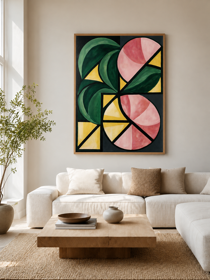 Forest Green Geometric Wall Art - Wall Art Decor - detail view - forest green geometric wall art, pink geometric art print