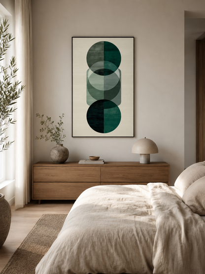Forest Green Geometric Wall Art - Wall Art Decor - lifestyle shot - forest green geometric wall art, green abstract art print