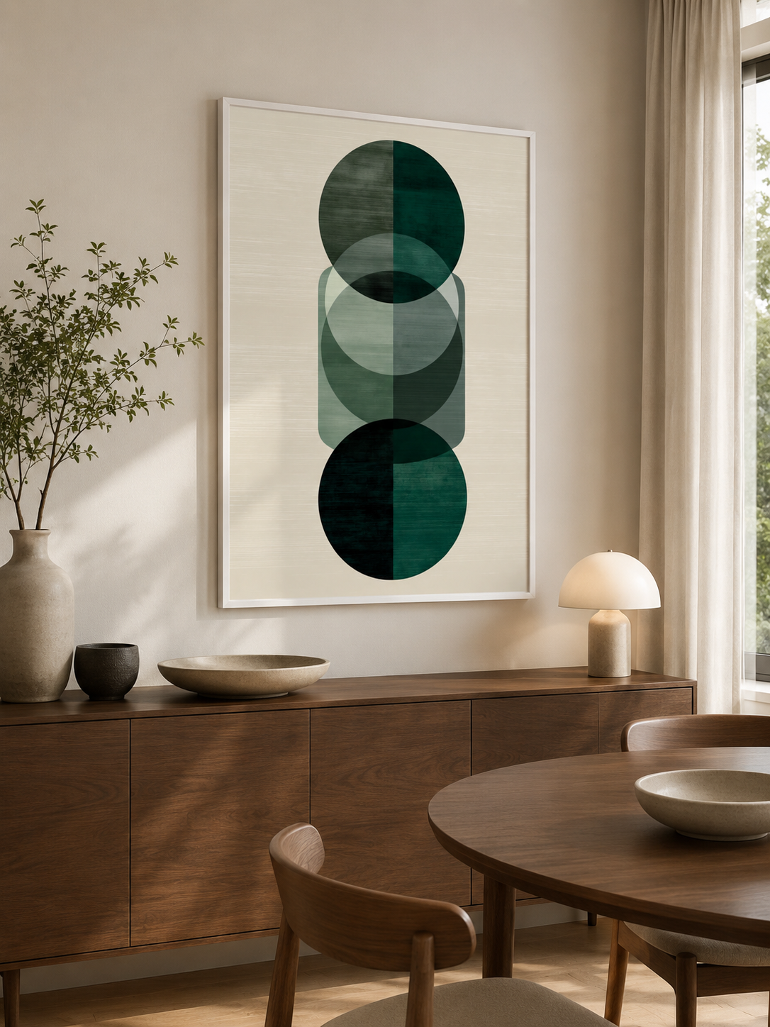 Forest Green Geometric Wall Art - Wall Art Decor - close-up - forest green geometric wall art, green abstract art print