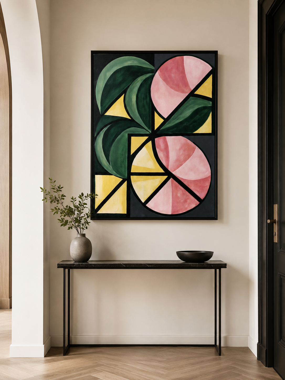 Forest Green Geometric Wall Art - Wall Art Decor - packaging - forest green geometric wall art, pink geometric art print