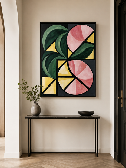 Forest Green Geometric Wall Art - Wall Art Decor - packaging - forest green geometric wall art, pink geometric art print