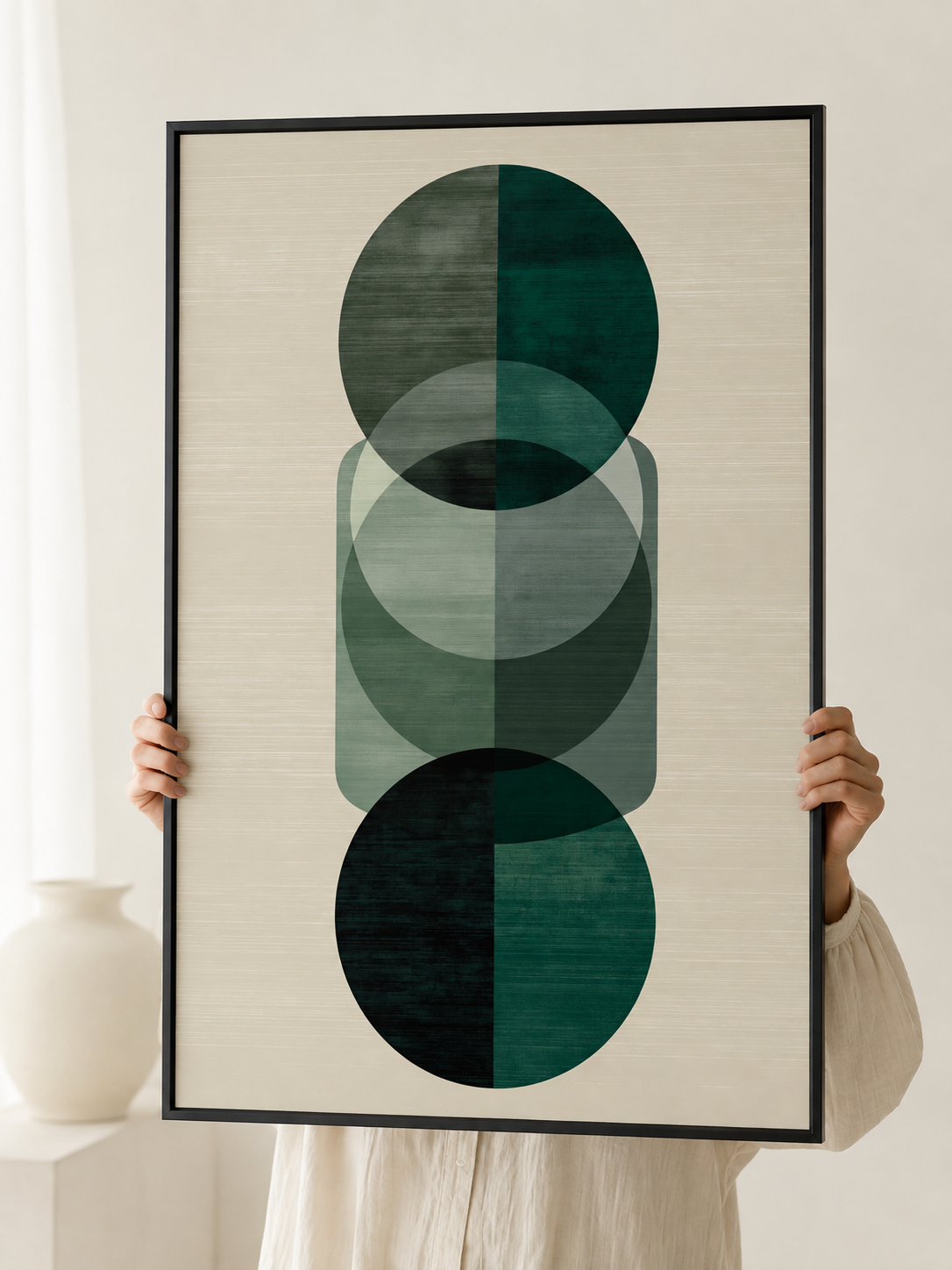 Forest Green Geometric Wall Art - Wall Art Decor - front view - forest green geometric wall art, green abstract art print
