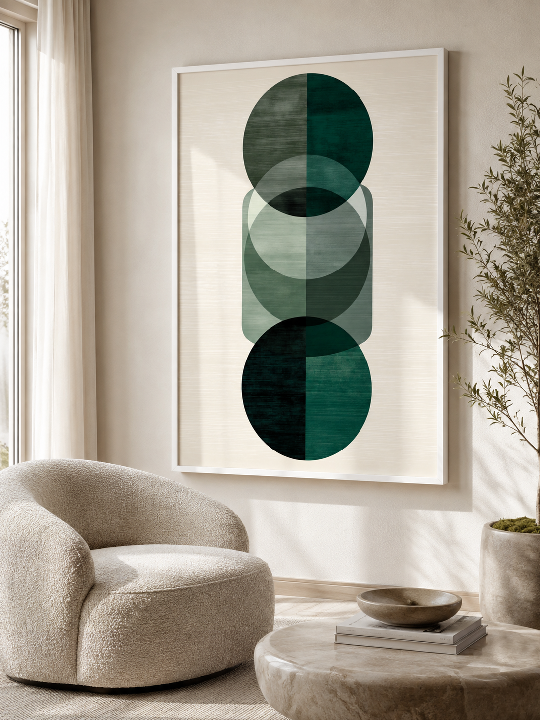 Forest Green Geometric Wall Art - Wall Art Decor - detail view - forest green geometric wall art, green abstract art print