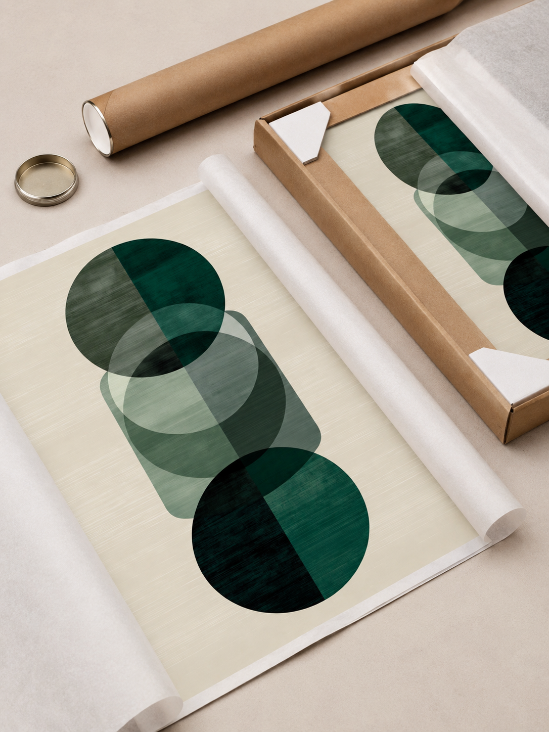 Forest Green Geometric Wall Art - Wall Art Decor - lifestyle shot - forest green geometric wall art, green abstract art print