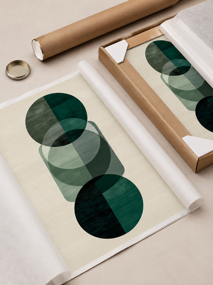 Forest Green Geometric Wall Art - Wall Art Decor - lifestyle shot - forest green geometric wall art, green abstract art print