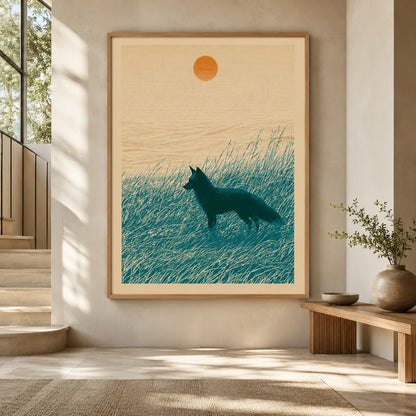 Fox at Sunset Wall Art Decor - Wall Art Decor - close up