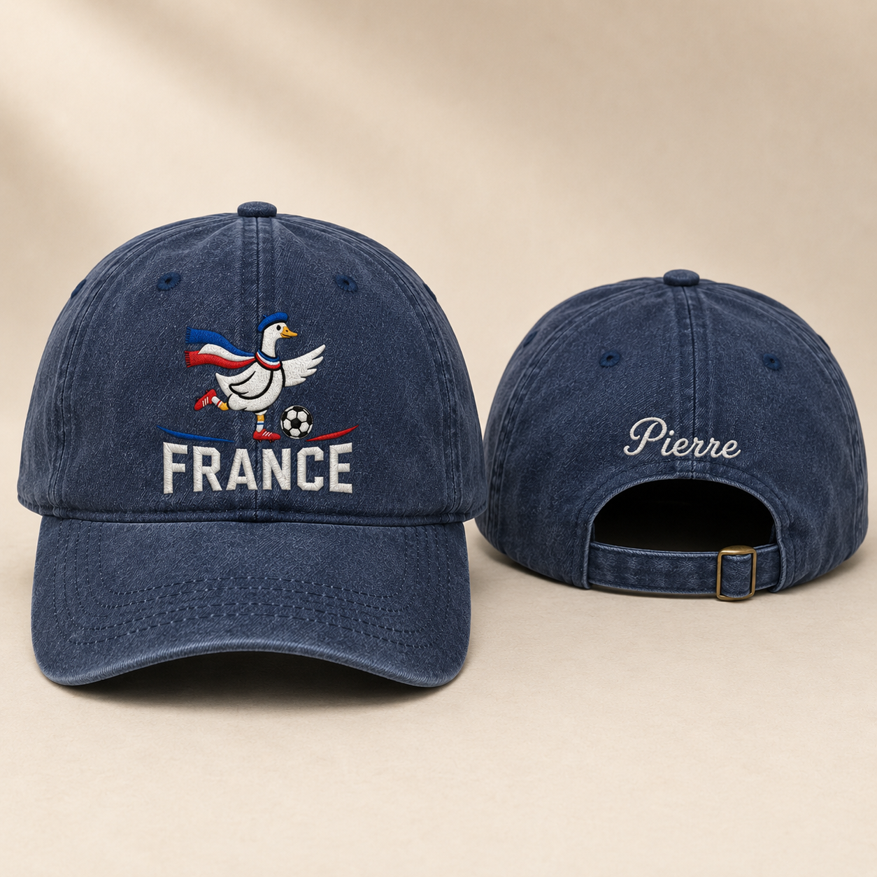 France Soccer Goose Embroidered Washed Cap - Washed Cap - front view