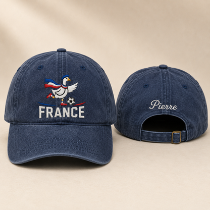 France Soccer Goose Embroidered Washed Cap - Washed Cap - front view