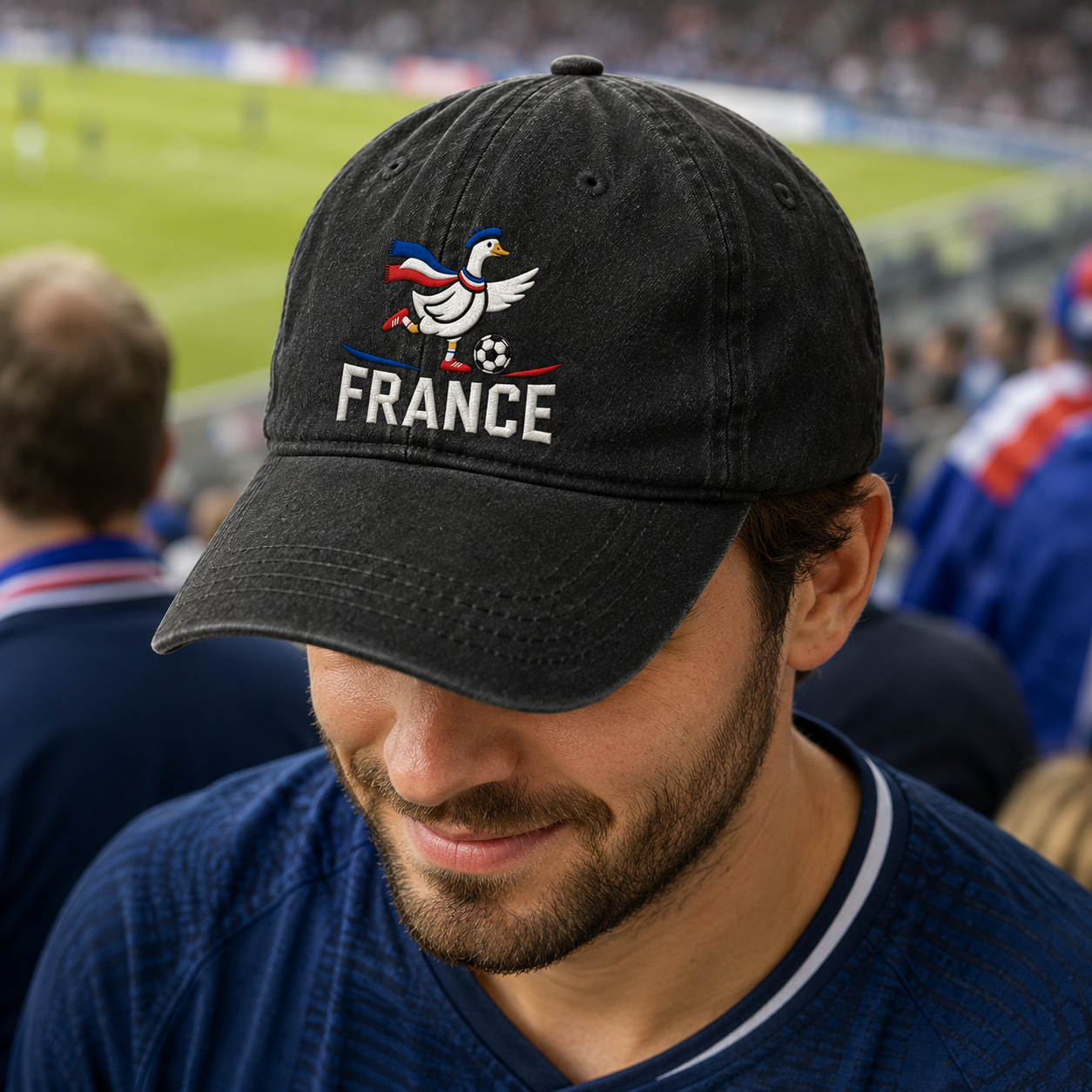 France Soccer Goose Embroidered Washed Cap - Washed Cap - side view