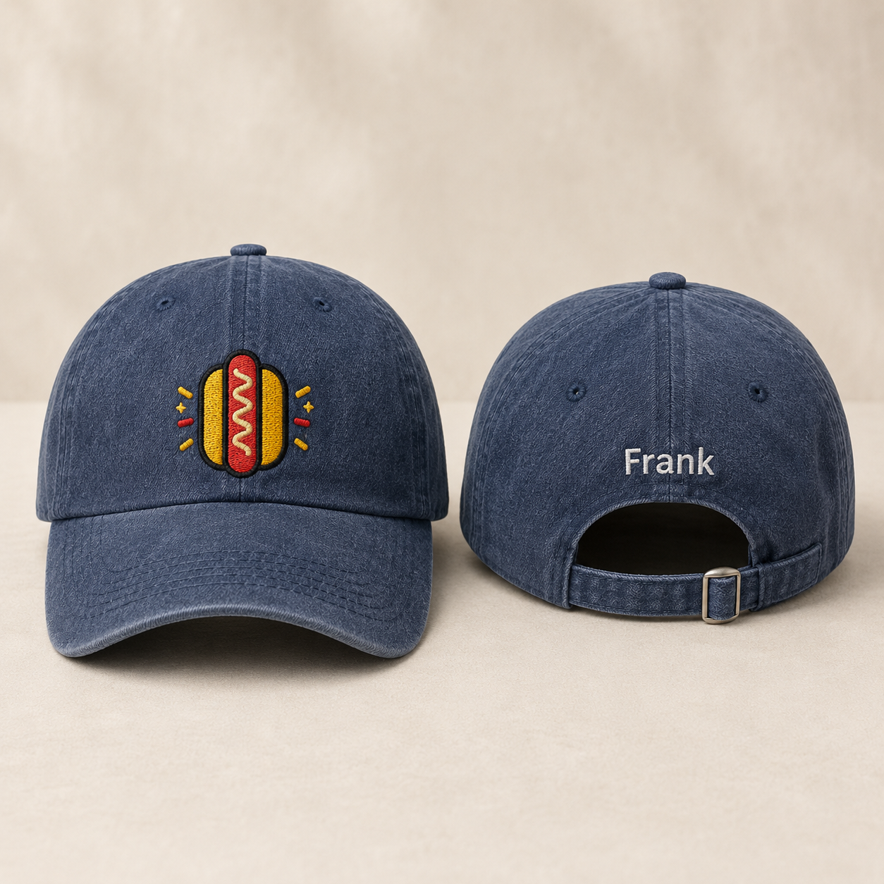 Frank Hot Dog Embroidered Washed Cap - Washed Cap - front view