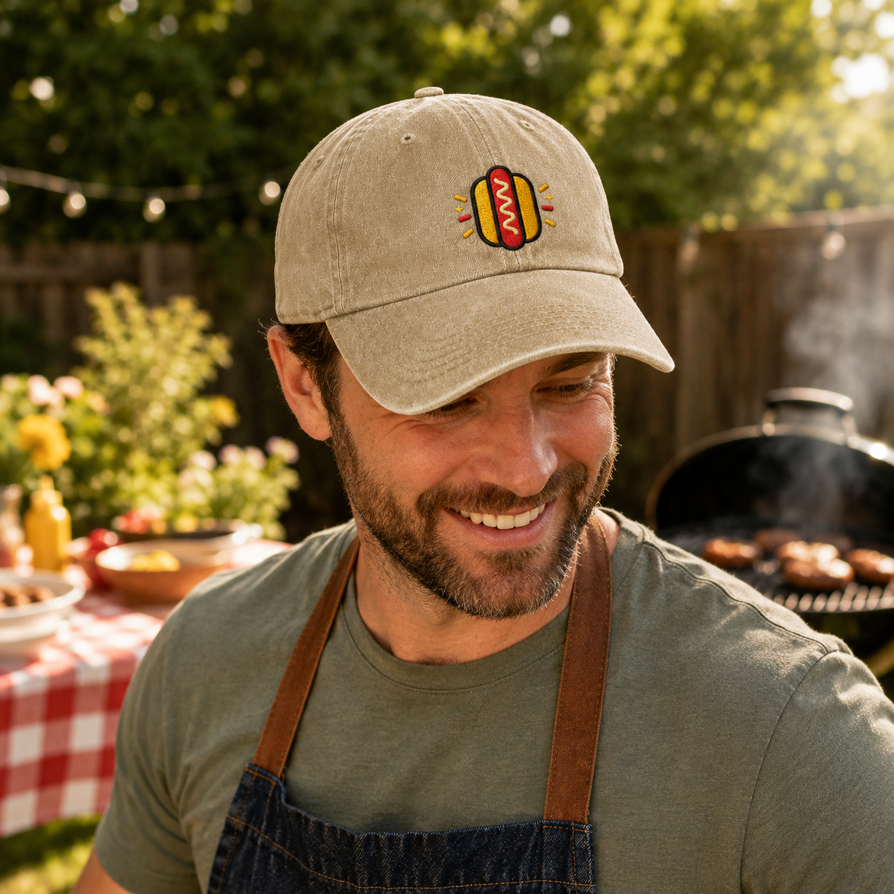 Frank Hot Dog Embroidered Washed Cap - Washed Cap - side view