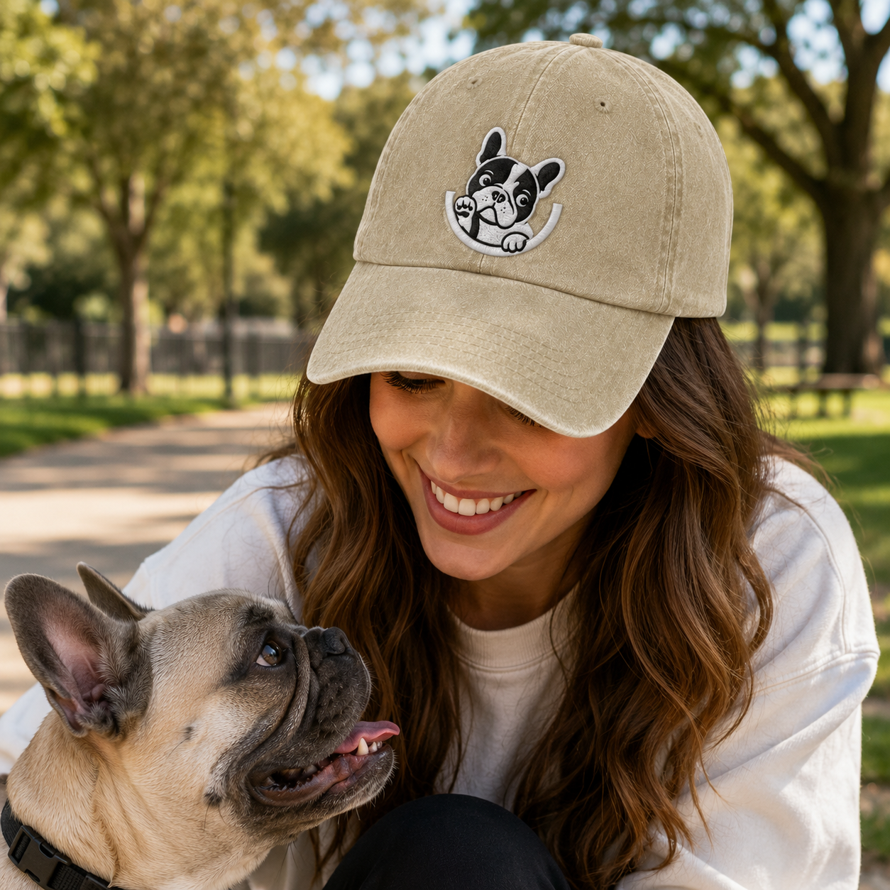 French Bulldog Washed Cap - Washed Cap - side view