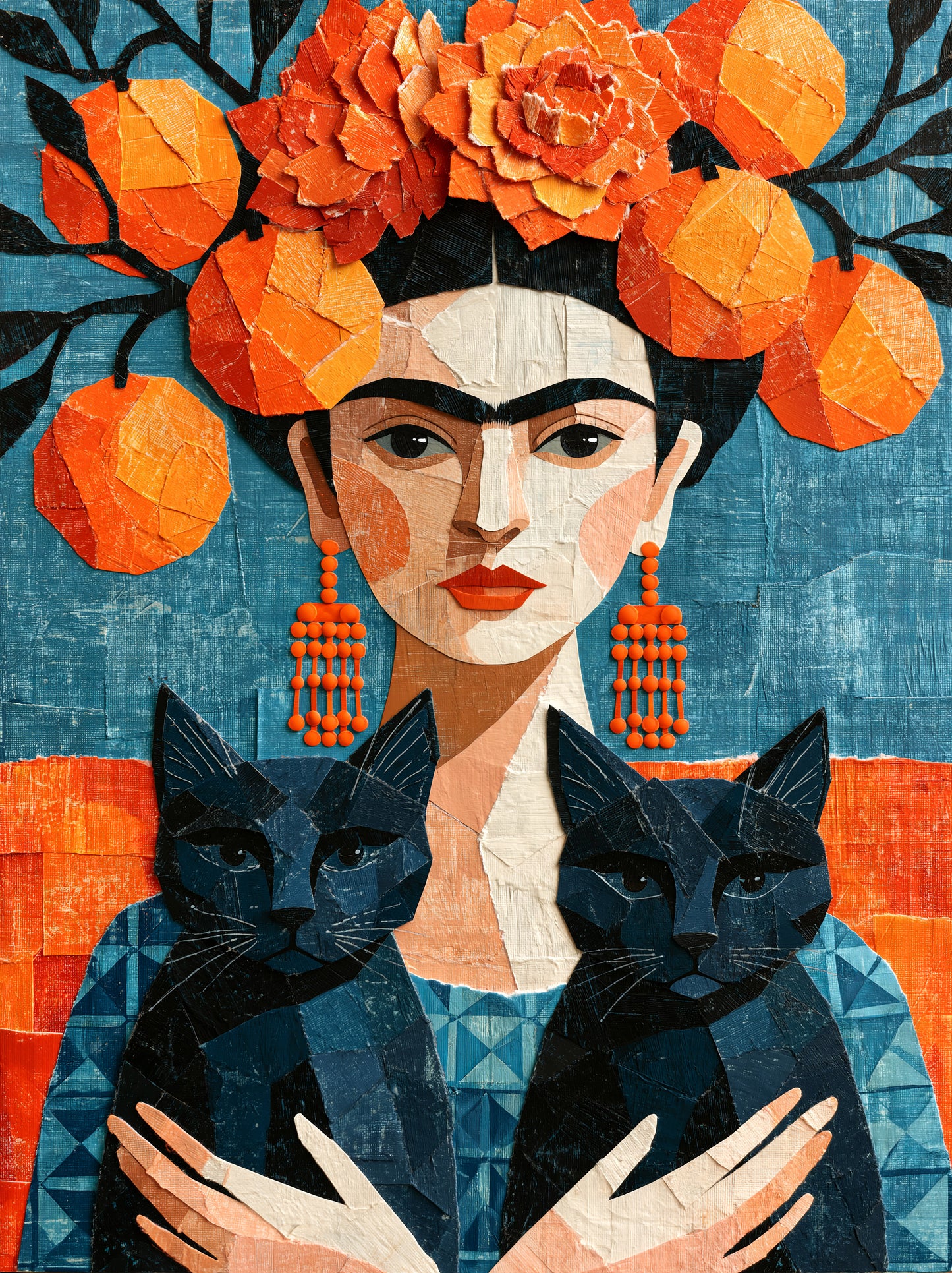 Frida Kahlo-Inspirerat Konsttryck - Wall Art Decor - front view - frida kahlo inspired poster, teal orange wall art
