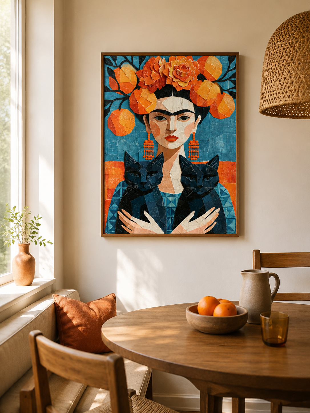Frida Kahlo-Inspirerat Konsttryck - Wall Art Decor - close-up - frida kahlo inspired poster, teal orange wall art