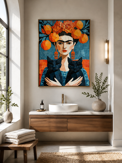 Frida Kahlo-Inspirerat Konsttryck - Wall Art Decor - alternate angle - frida kahlo inspired poster, teal orange wall art
