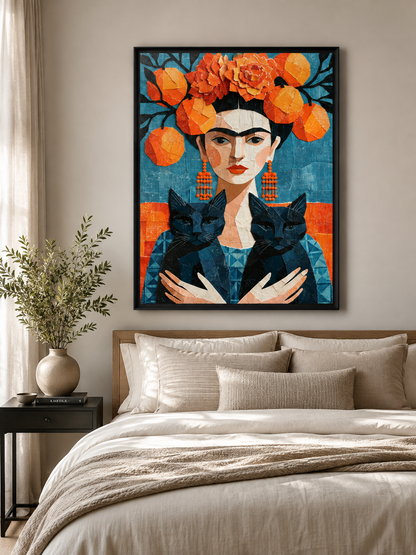 Frida Kahlo-Inspirerat Konsttryck - Wall Art Decor - detail view - frida kahlo inspired poster, teal orange wall art