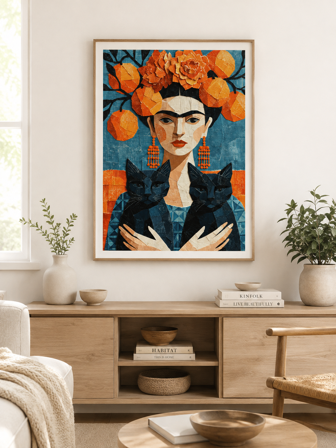 Frida Kahlo-Inspirerat Konsttryck - Wall Art Decor - lifestyle shot - frida kahlo inspired poster, teal orange wall art