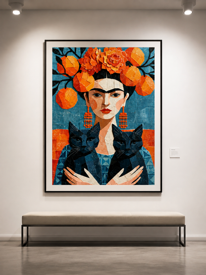 Frida Kahlo-Inspirerat Konsttryck - Wall Art Decor - close-up - frida kahlo inspired poster, teal orange wall art