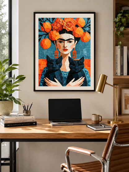 Frida Kahlo-Inspirerat Konsttryck - Wall Art Decor - alternate angle - frida kahlo inspired poster, teal orange wall art