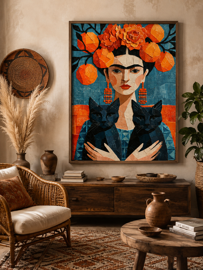 Frida Kahlo-Inspirerat Konsttryck - Wall Art Decor - packaging - frida kahlo inspired poster, teal orange wall art