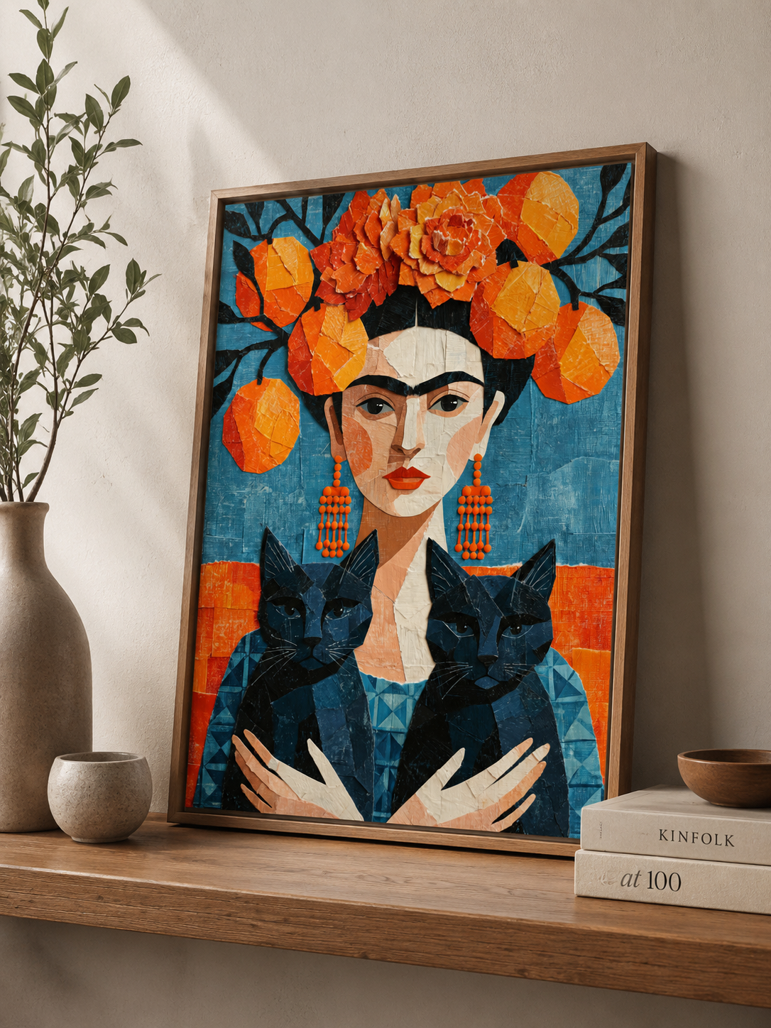 Frida Kahlo-Inspirerat Konsttryck - Wall Art Decor - front view - frida kahlo inspired poster, teal orange wall art
