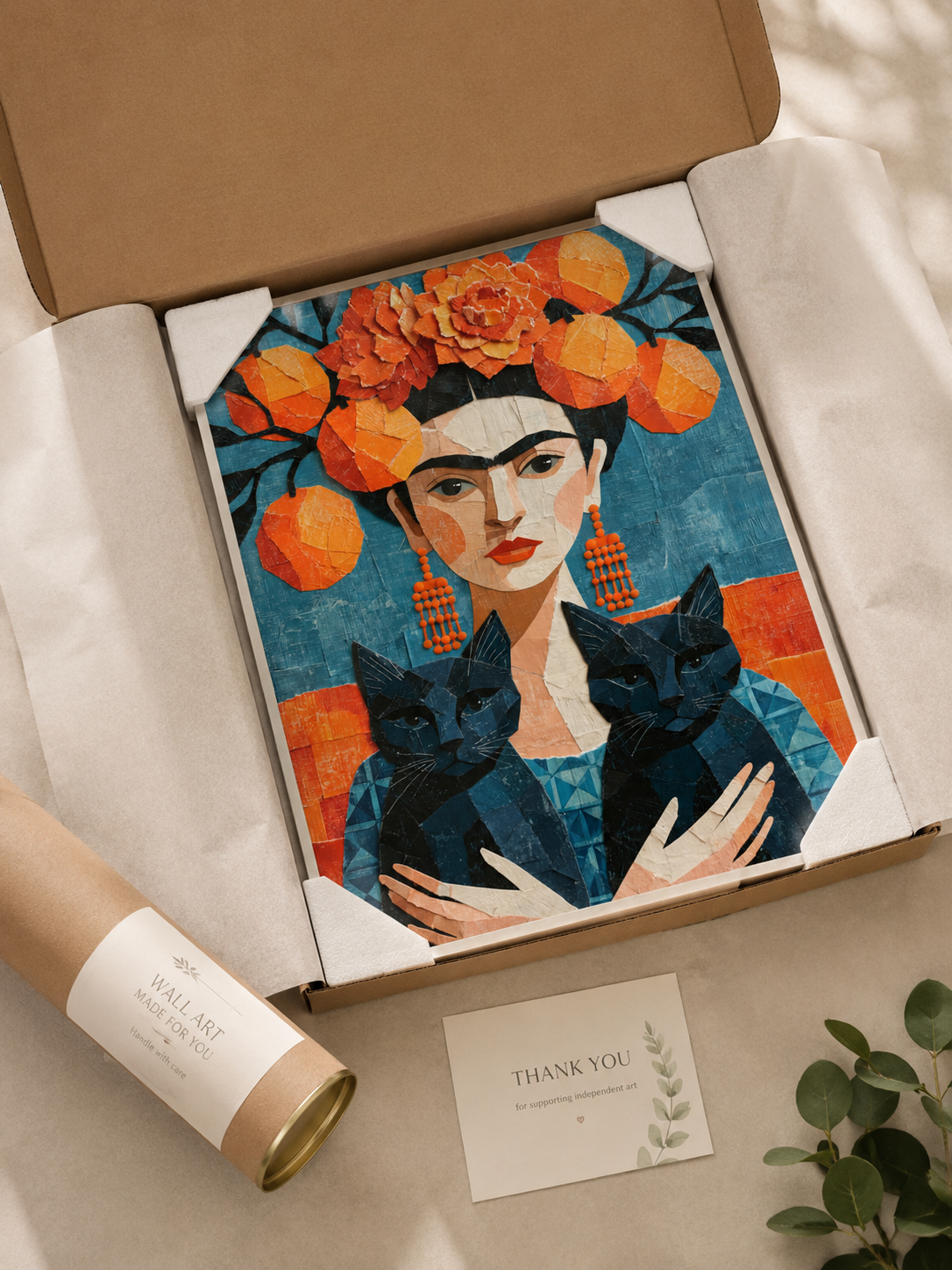 Frida Kahlo-Inspirerat Konsttryck - Wall Art Decor - lifestyle shot - frida kahlo inspired poster, teal orange wall art