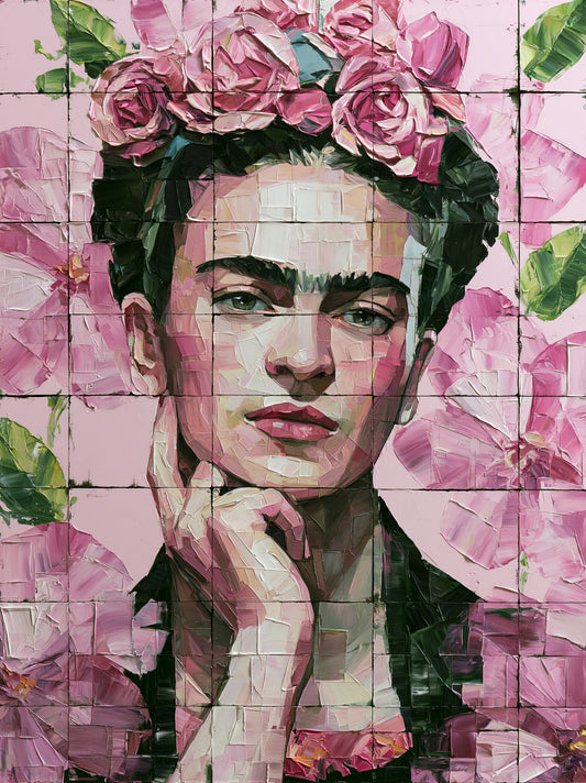 Arte Mural de Retrato Floral Rosa - Wall Art Decor - front view - pink floral wall decor, mexican modernism art