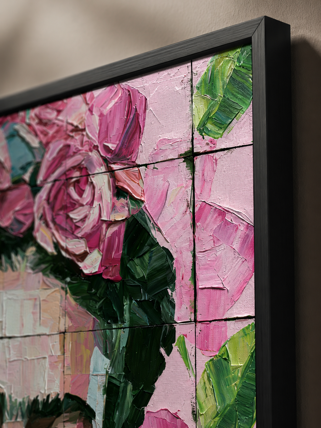 Arte Mural Inspirada em Frida Kahlo - Wall Art Decor - detail view - pink floral wall decor, mexican modernism art