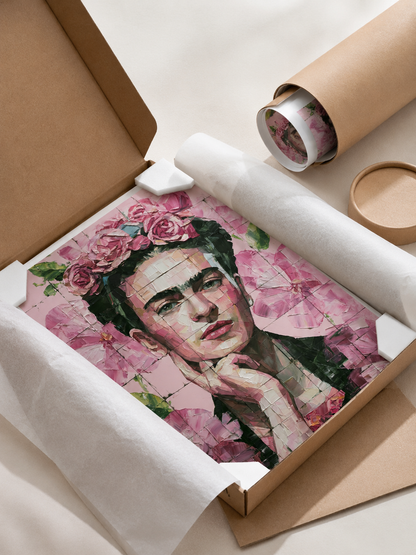 Arte Mural Inspirada em Frida Kahlo - Wall Art Decor - lifestyle shot - pink floral wall decor, mexican modernism art