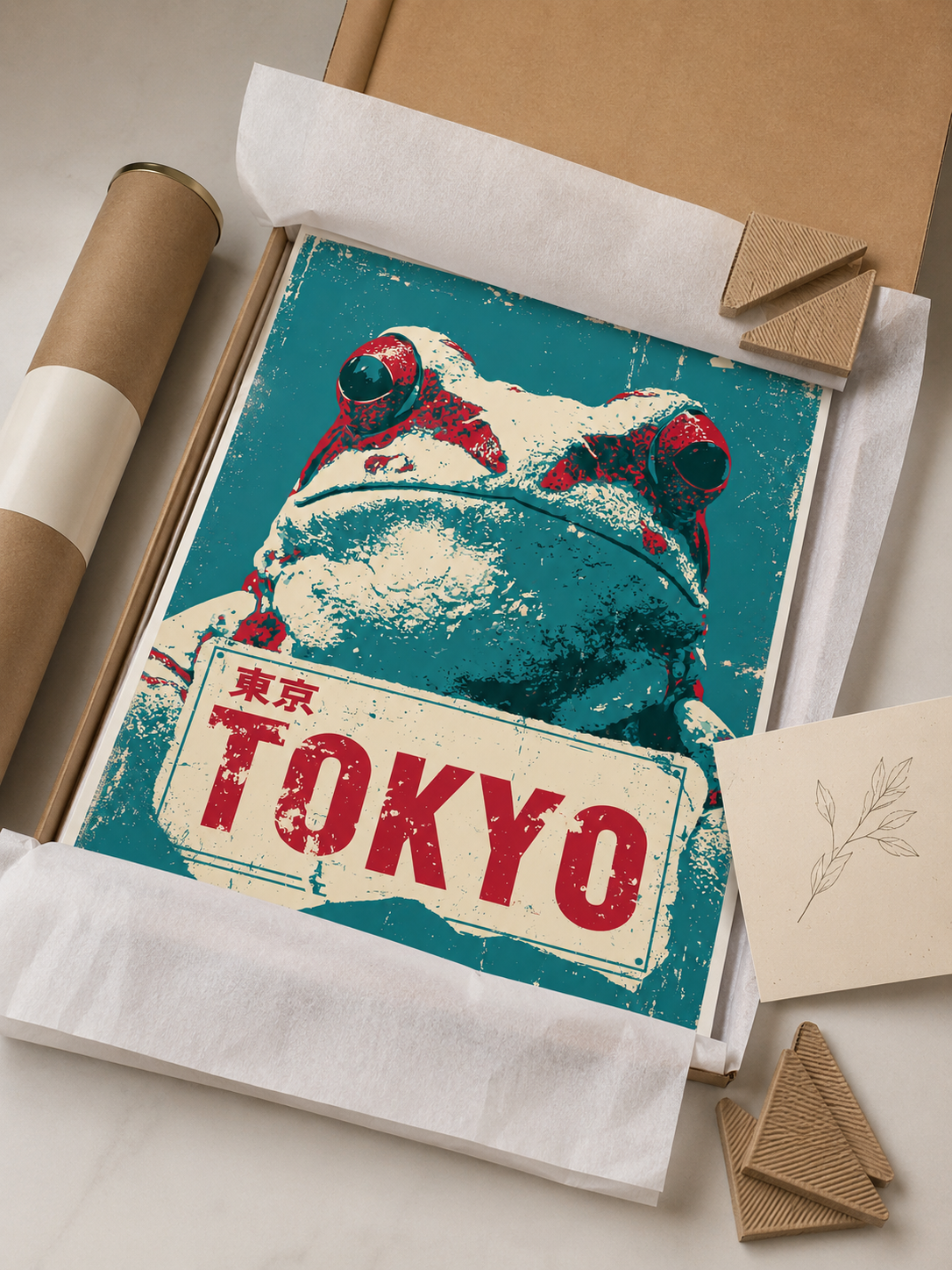 Frog Sign Poster - Wall Art Decor - close-up - japanese frog art, retro animal wall art