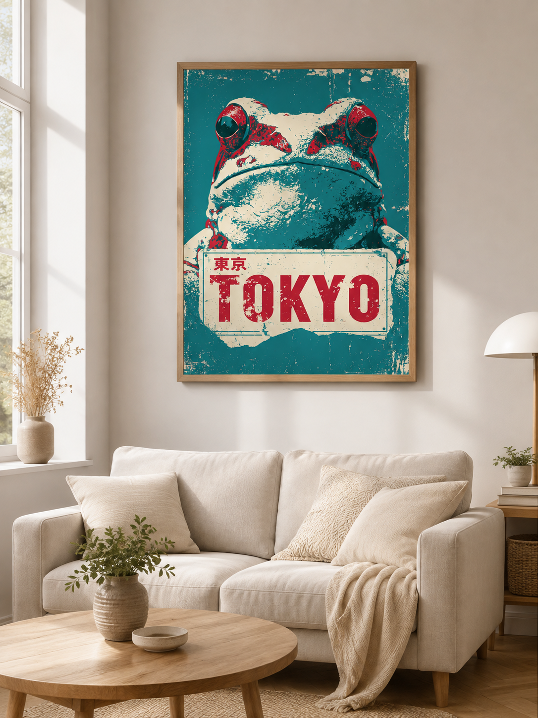 Frog Sign Poster - Wall Art Decor - detail view - japanese frog art, retro animal wall art