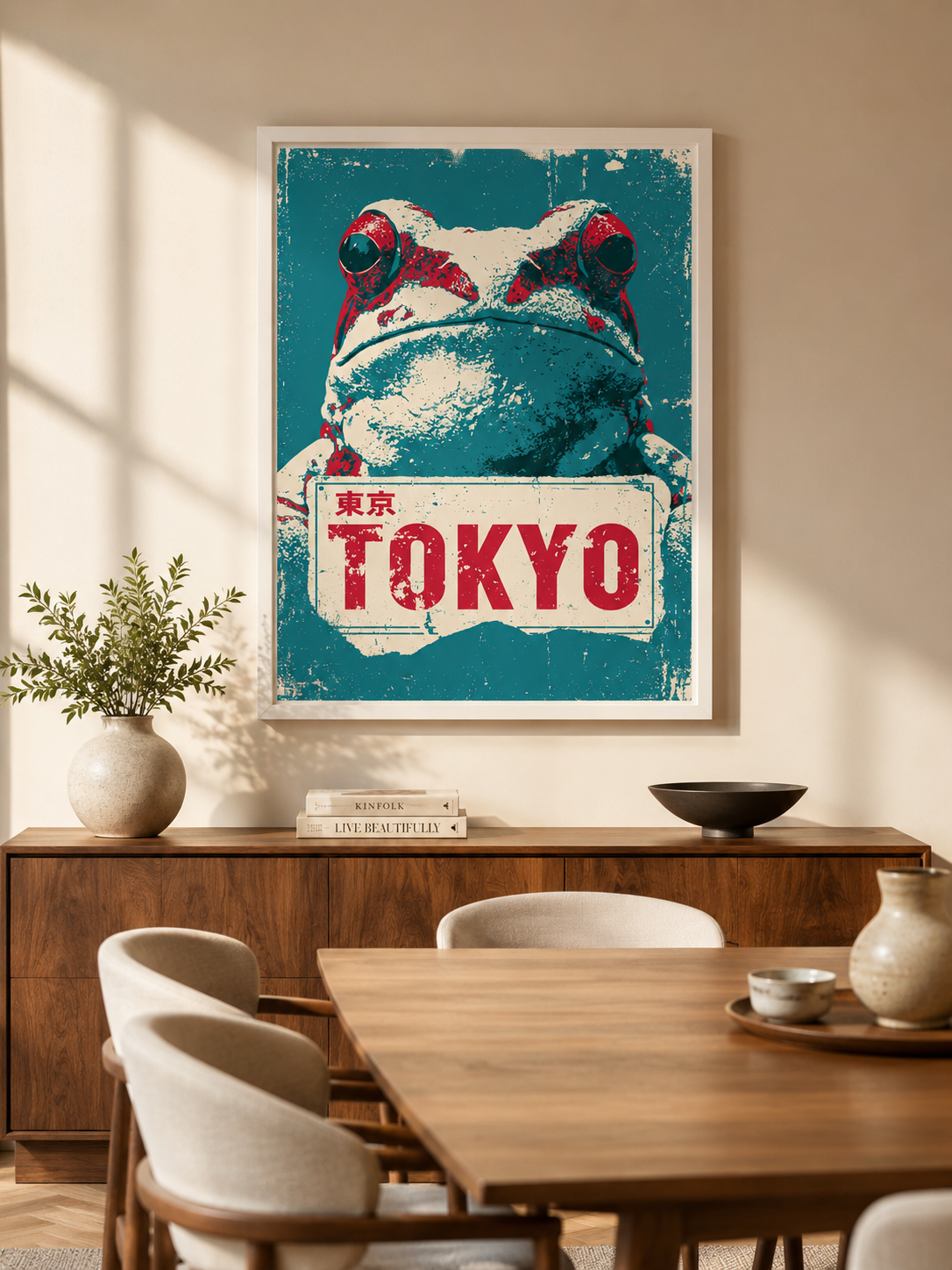 Frog Sign Poster - Wall Art Decor - close-up - japanese frog art, retro animal wall art