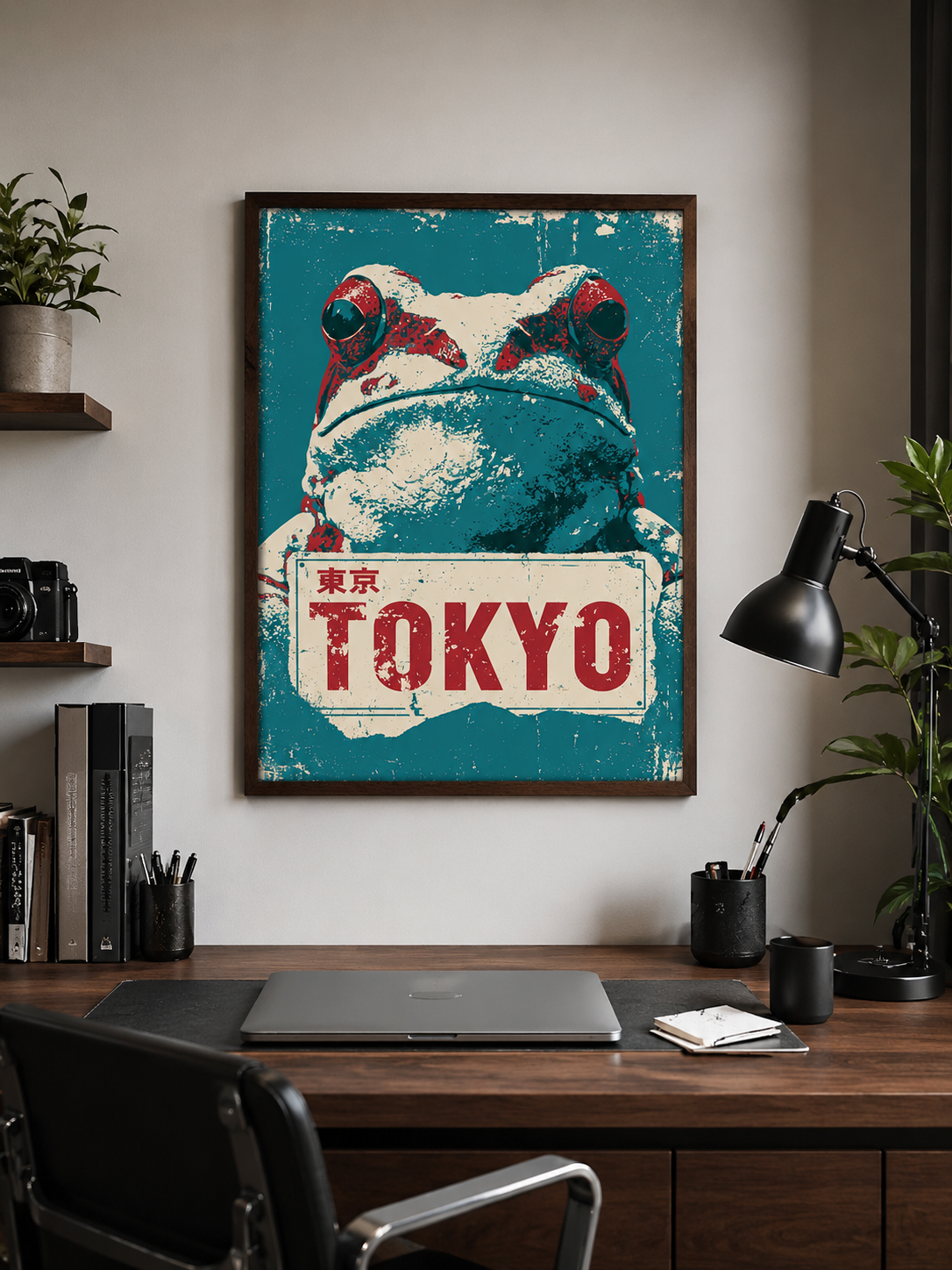 Frog Sign Poster - Wall Art Decor - alternate angle - japanese frog art, retro animal wall art