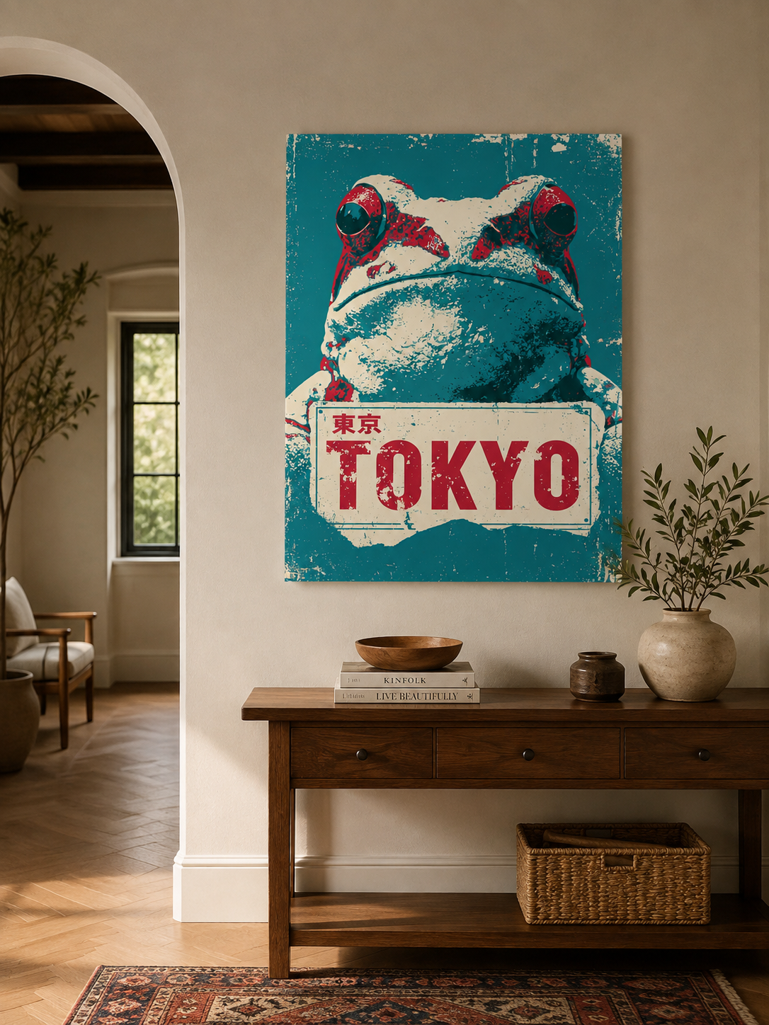 Frog Sign Poster - Wall Art Decor - packaging - japanese frog art, retro animal wall art