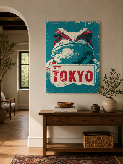 Frog Sign Poster - Wall Art Decor - packaging - japanese frog art, retro animal wall art