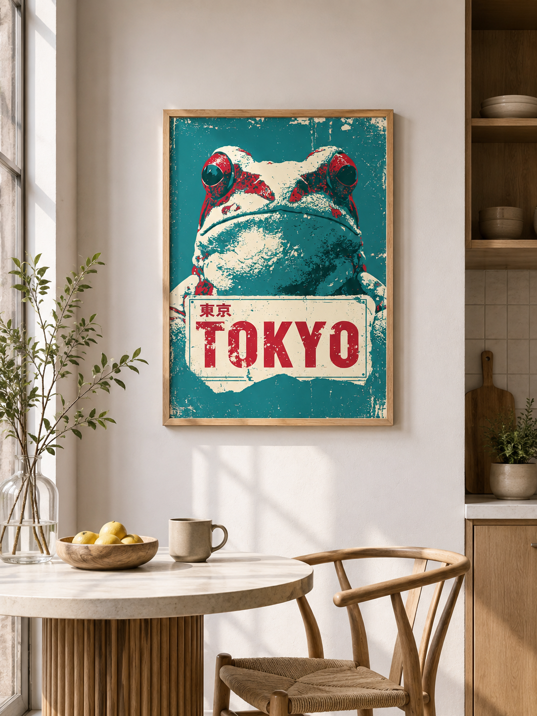 Frog Sign Poster - Wall Art Decor - front view - japanese frog art, retro animal wall art