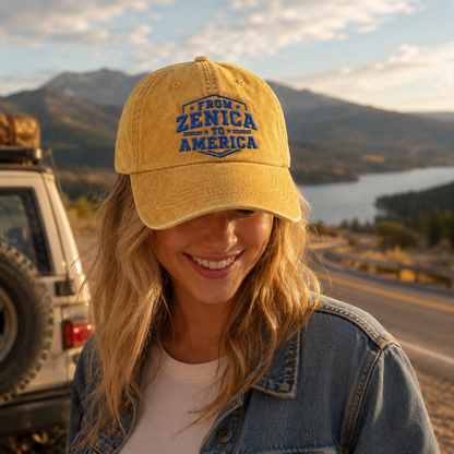 From Zenica To America Embroidered Washed Cap - Washed Cap - detail