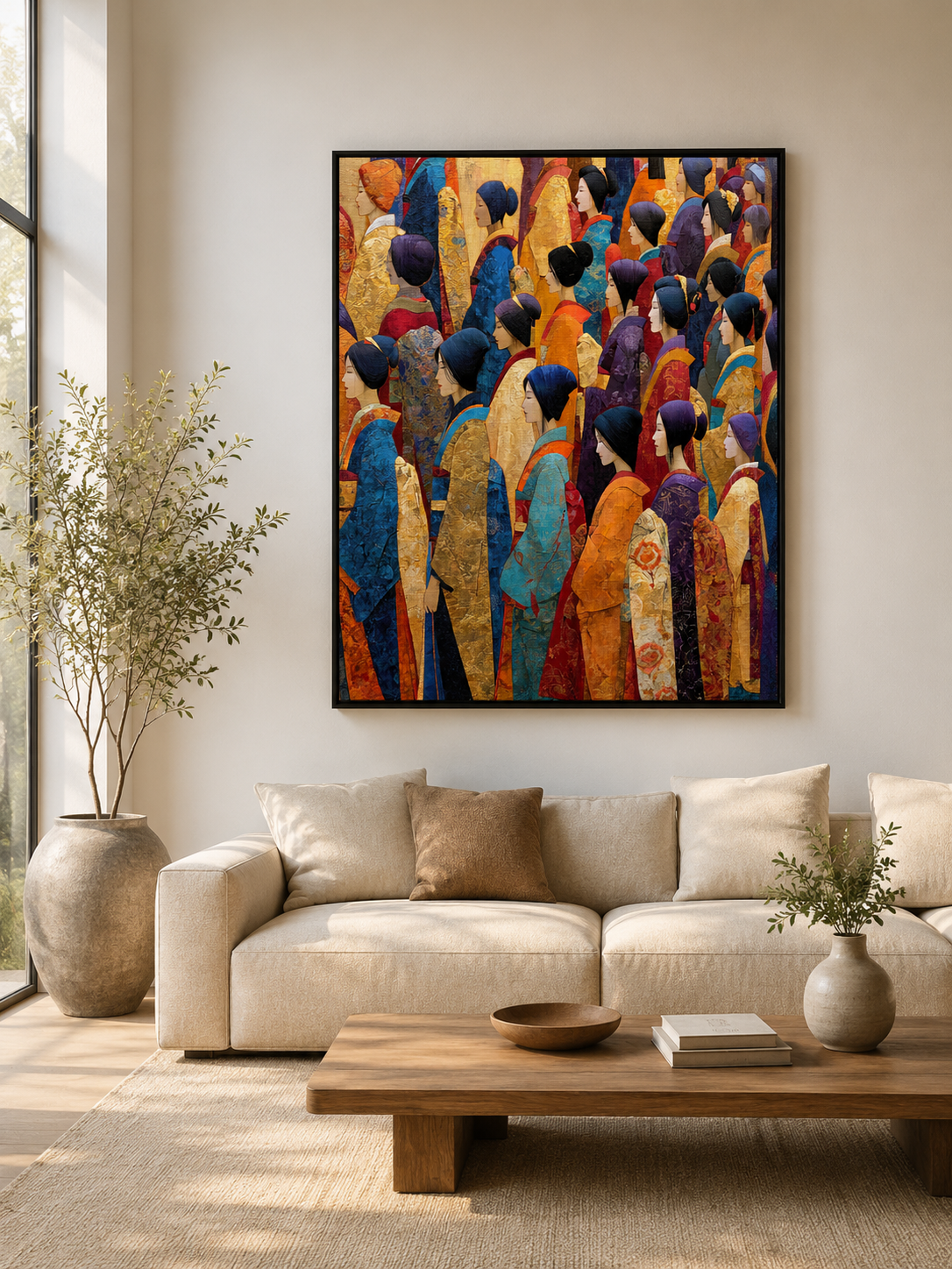 Gilded Procession Wall Art - Wall Art Decor - detail view - japandi wall decor, canvas print