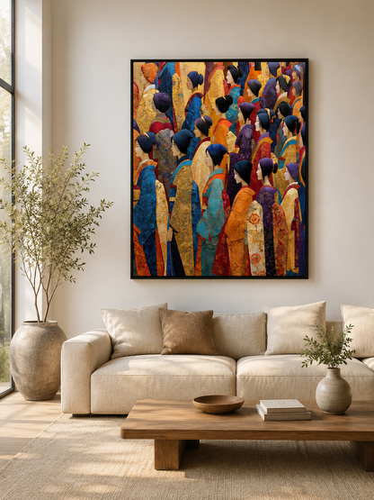Gilded Procession Wall Art - Wall Art Decor - detail view - japandi wall decor, canvas print