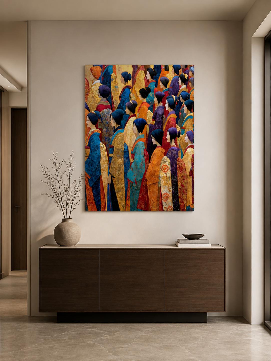 Gilded Procession Wall Art - Wall Art Decor - close-up - japandi wall decor, canvas print