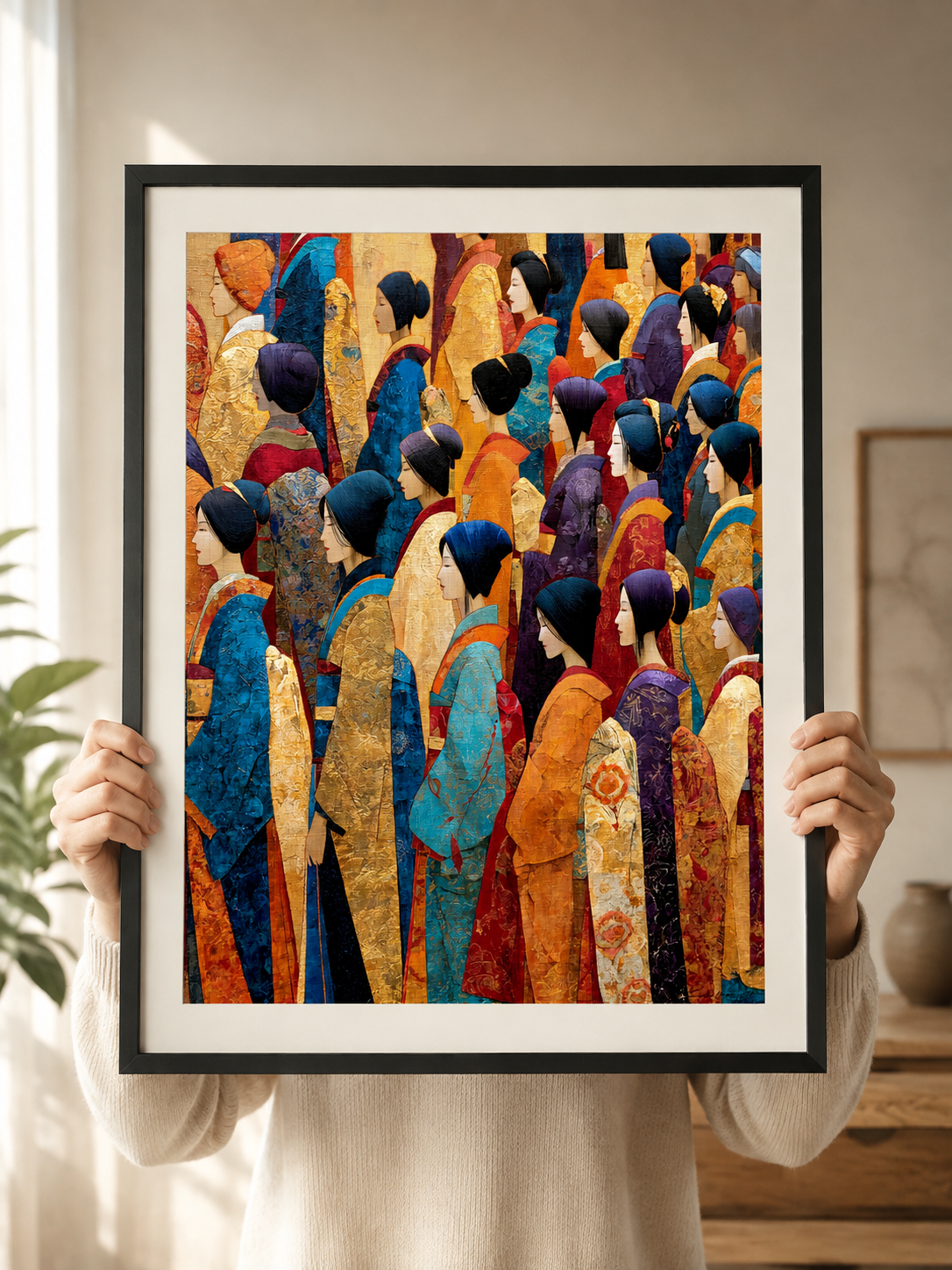Gilded Procession Wall Art - Wall Art Decor - front view - japandi wall decor, canvas print