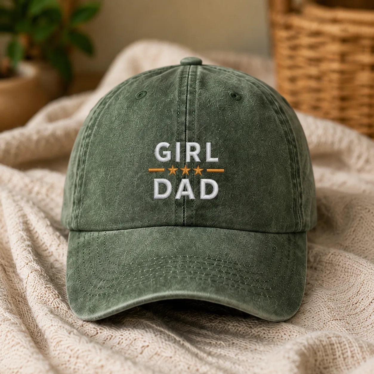 Girl Dad Embroidered Adjustable Washed Cap - washed cap - detail