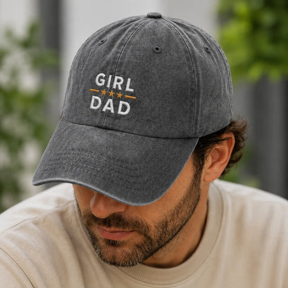 Girl Dad Embroidered Adjustable Washed Cap - washed cap - front view
