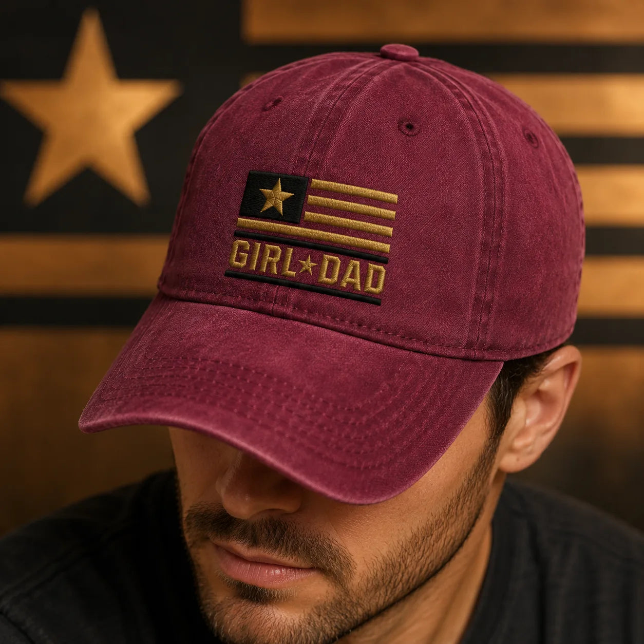 Girl Dad Embroidered American Washed Cap - washed cap - detail