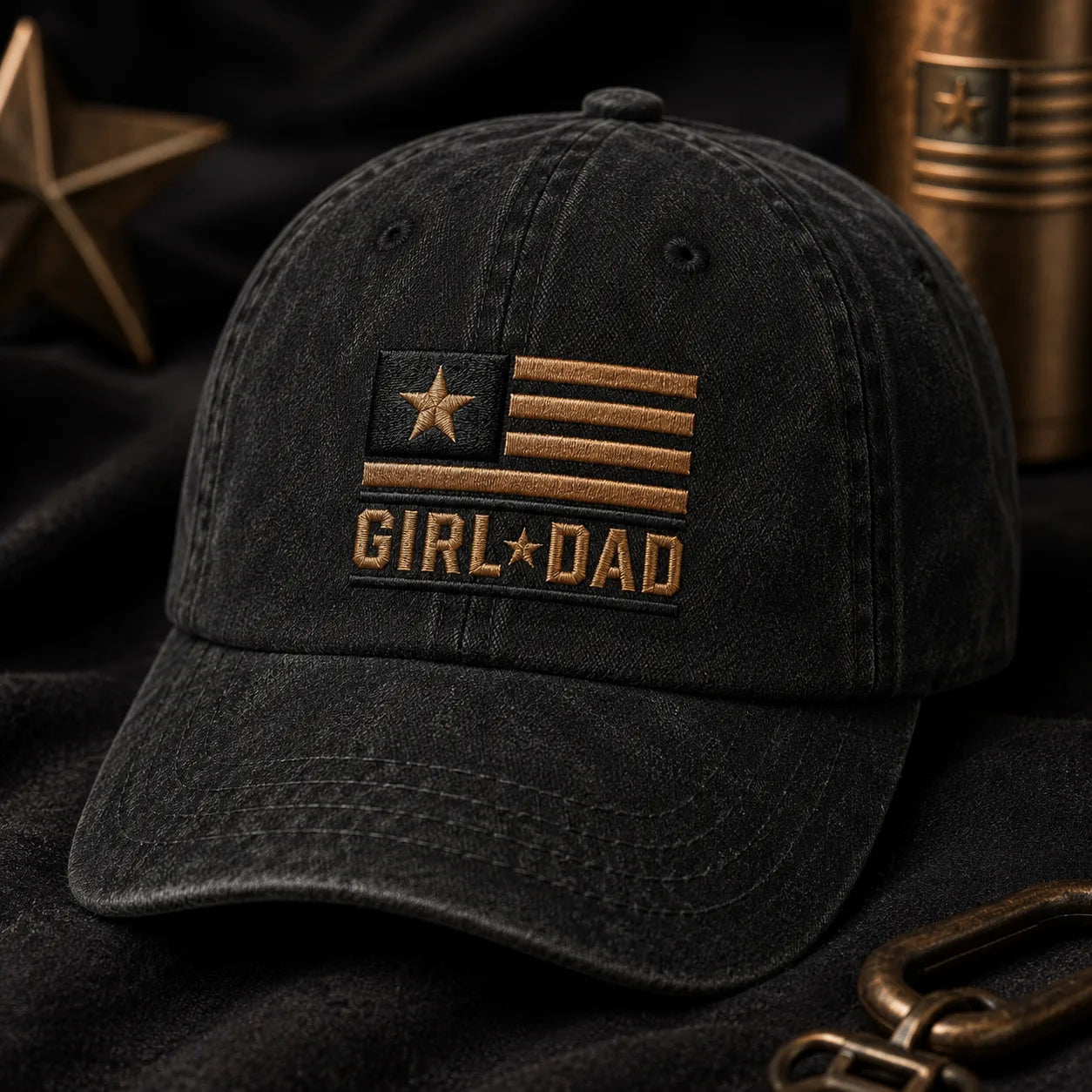 Girl Dad Embroidered American Washed Cap - washed cap - front view