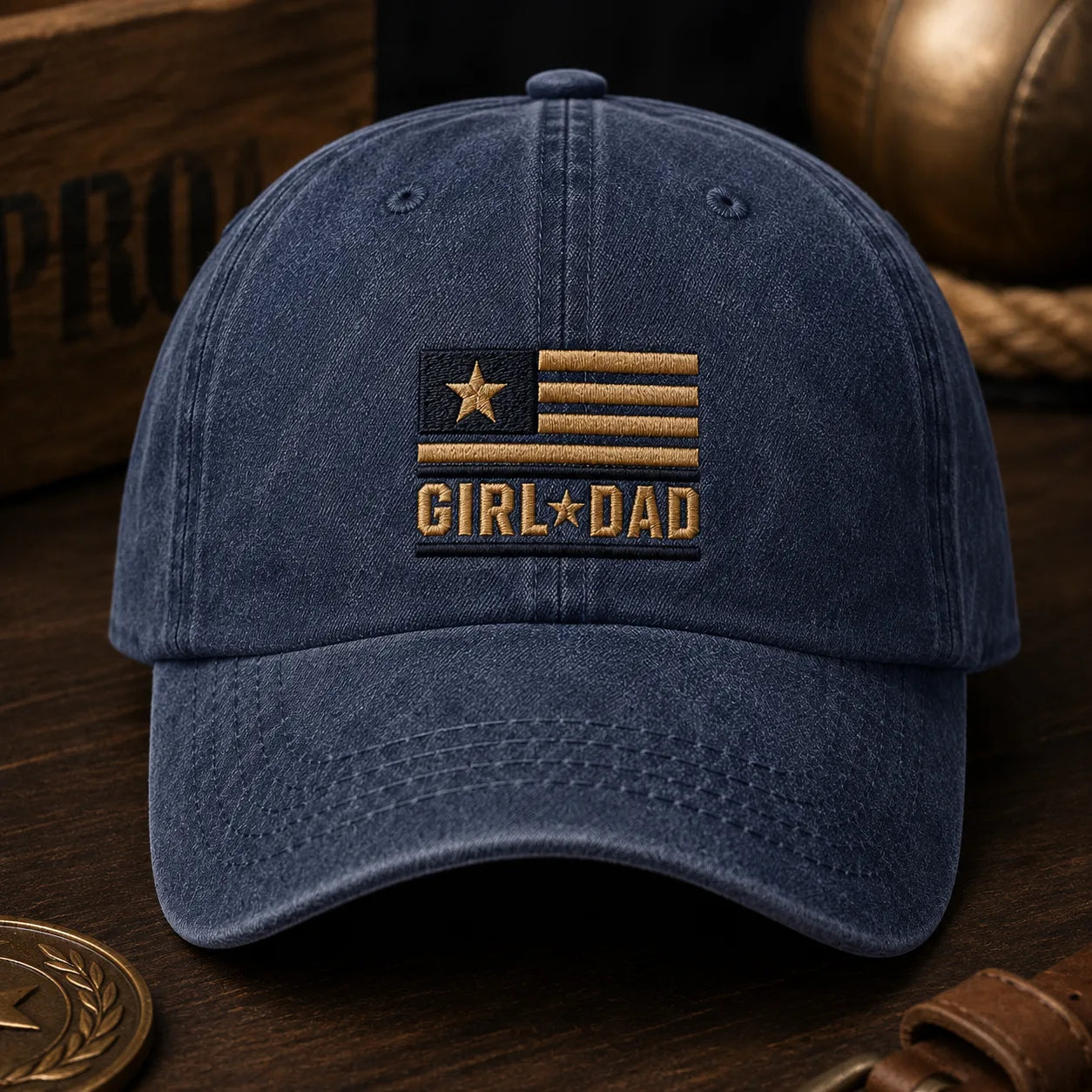 Girl Dad Embroidered American Washed Cap - washed cap - side view